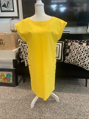 Piazza Sempione Bright Yellow Midi Shift Dress with Side Buttons